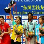 Hardship spurs Ratchanok and Sindhu (pic) Up and coming: Women's singles champion Intanon Ratchanok of Thailand lifts up her Dongfeng Citroen Cup. On the podium with her is China's Li Xuerui (far left) and third place finishers India's P.V. Sindhu (second from right) and Korea's Bae Yeon Ju (right).